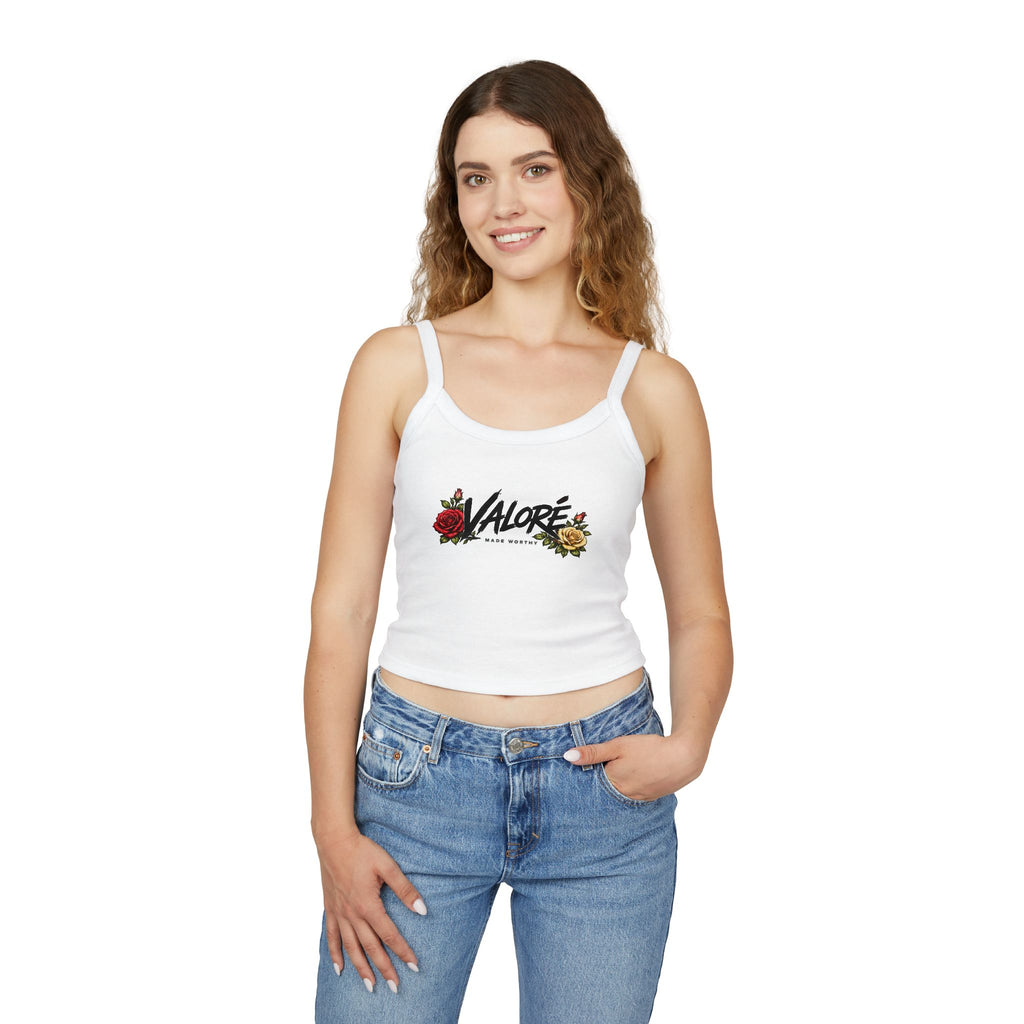 Floral Spaghetti Strap Tank Fitted Cropped Cotton-Blend