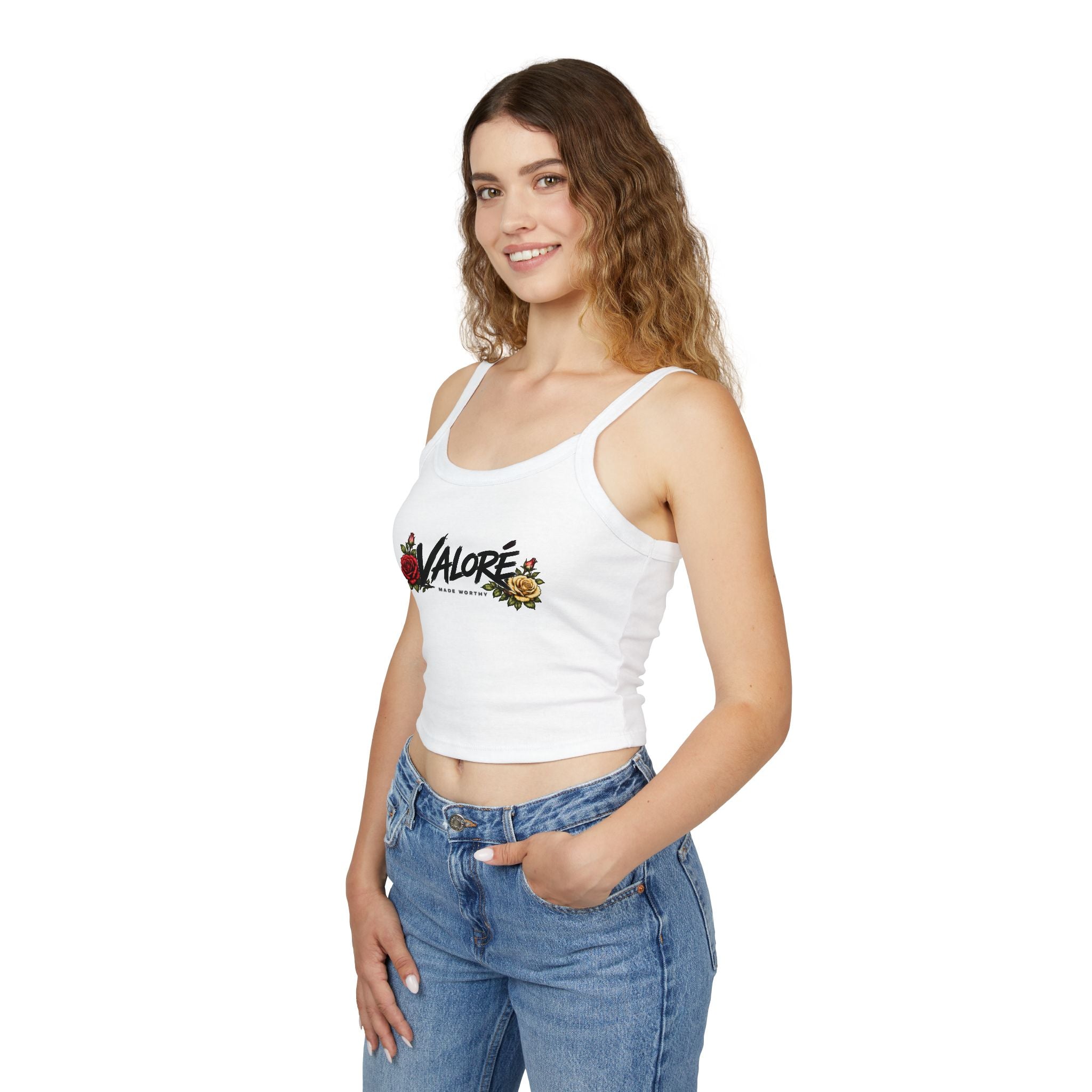 Floral Spaghetti Strap Tank Fitted Cropped Cotton-Blend