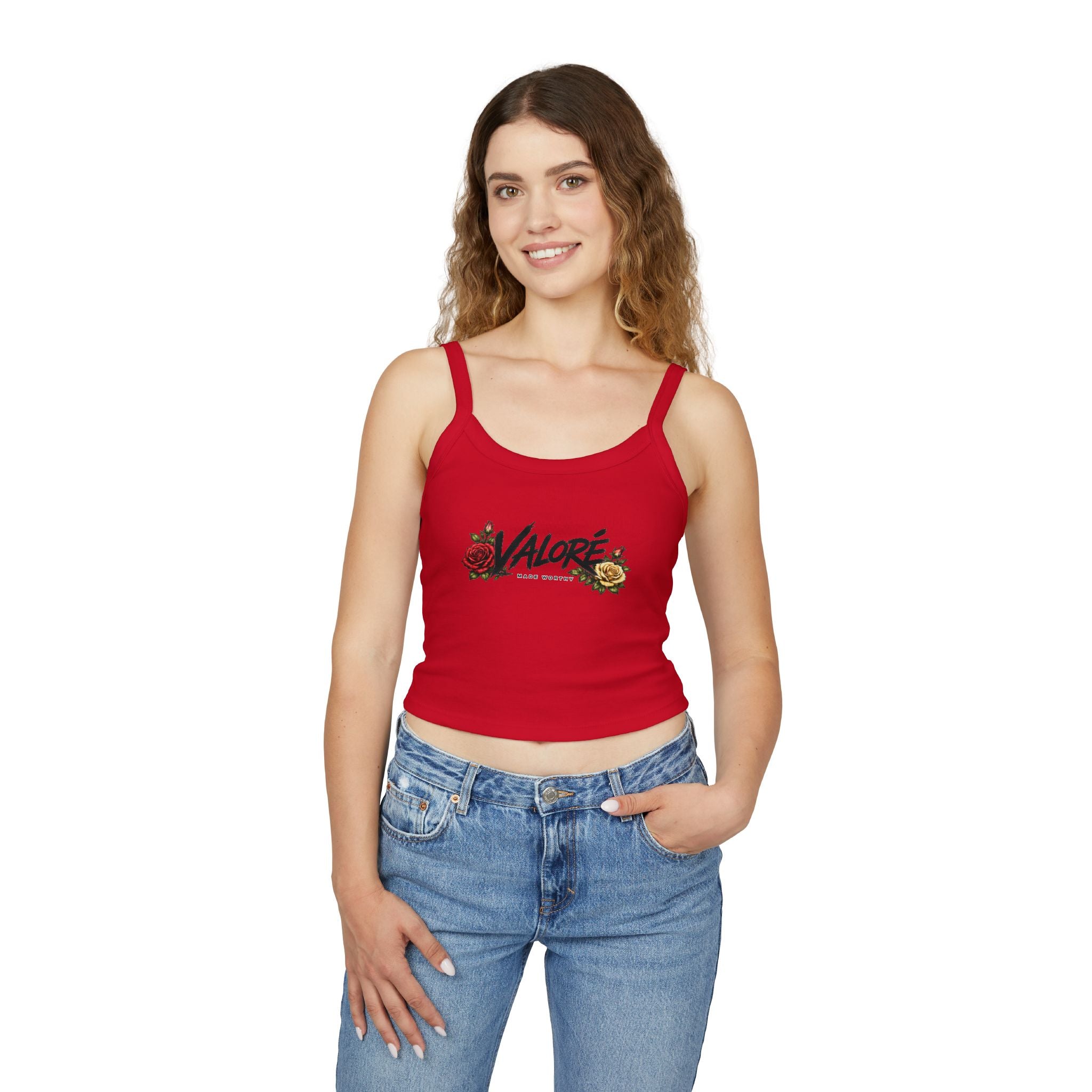 Floral Spaghetti Strap Tank Fitted Cropped Cotton-Blend