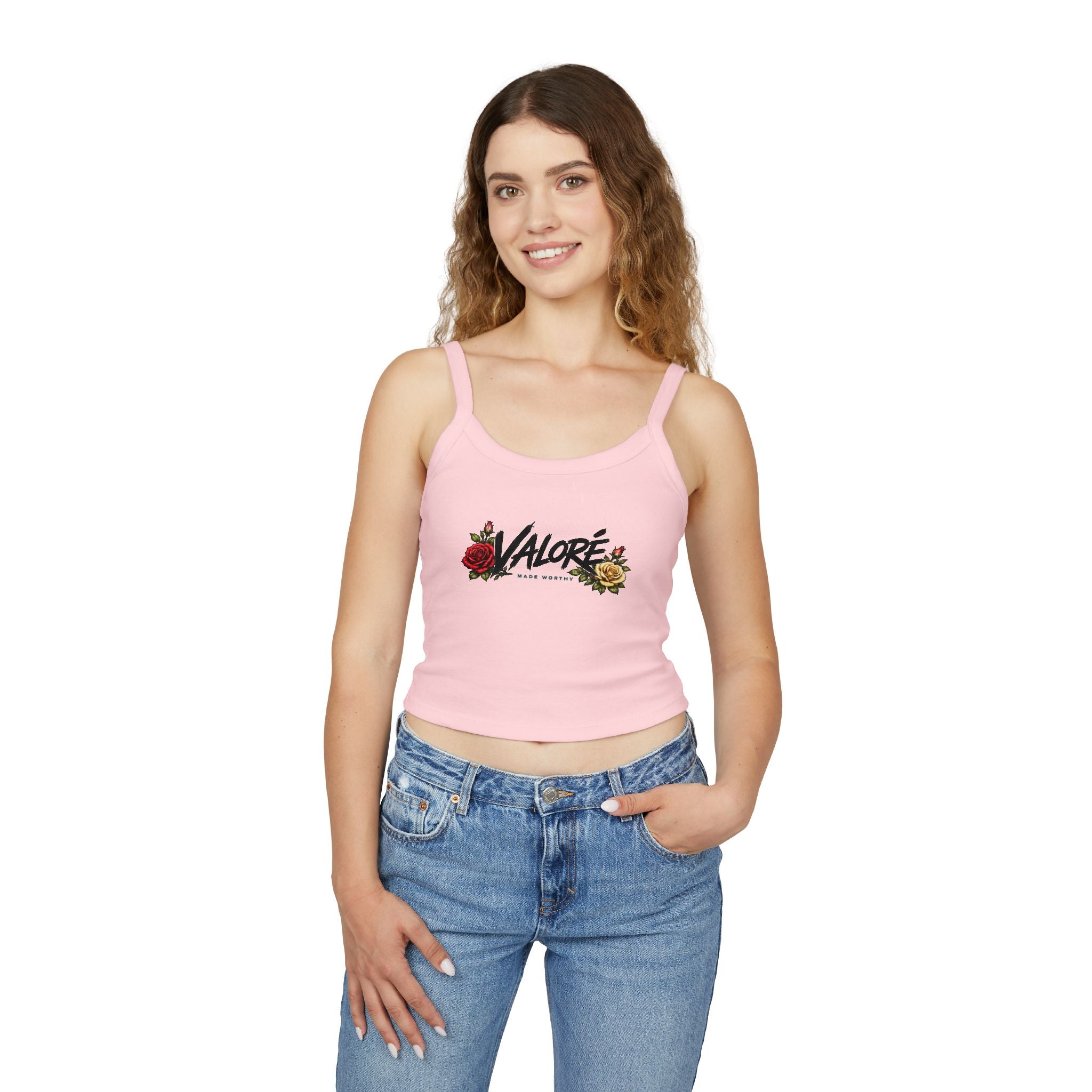 Floral Spaghetti Strap Tank Fitted Cropped Cotton-Blend