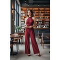 Wine Red Lace Backless Halter Jumpsuit