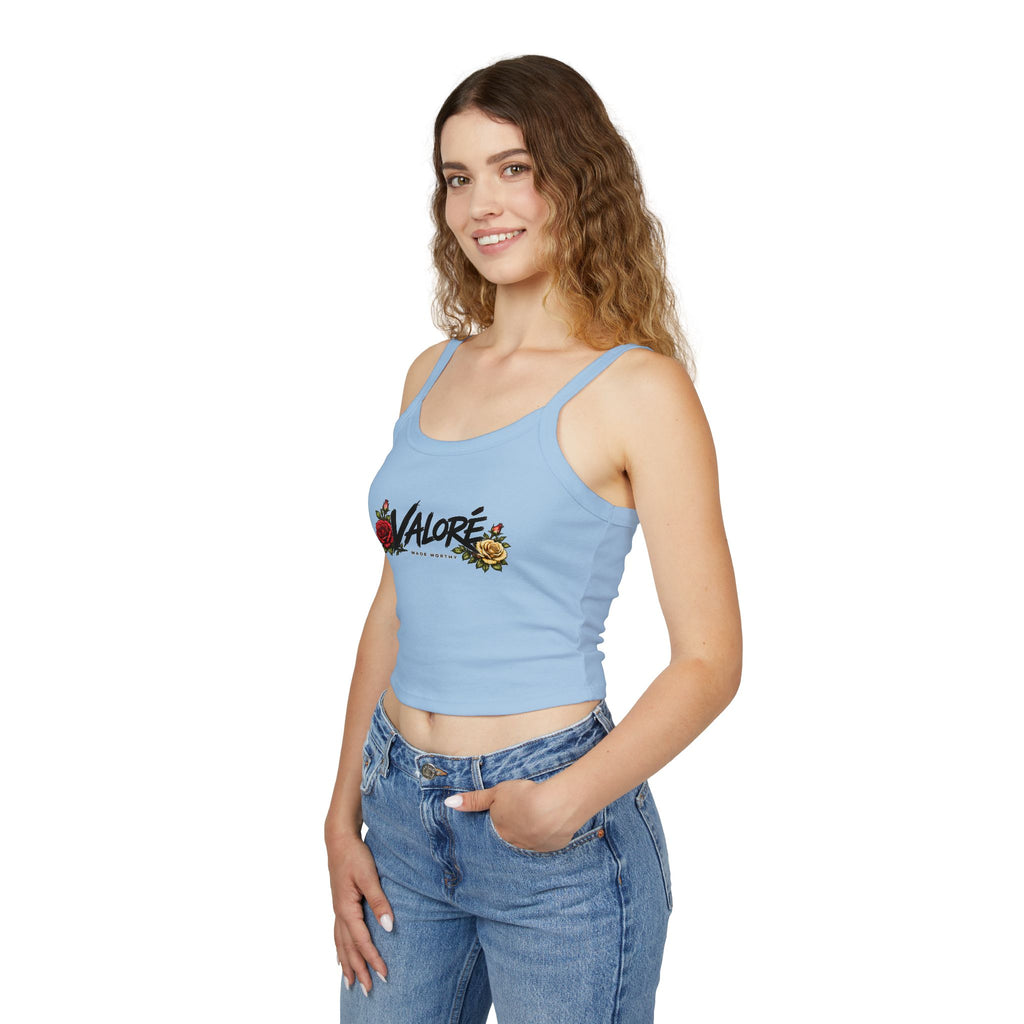 Floral Spaghetti Strap Tank Fitted Cropped Cotton-Blend