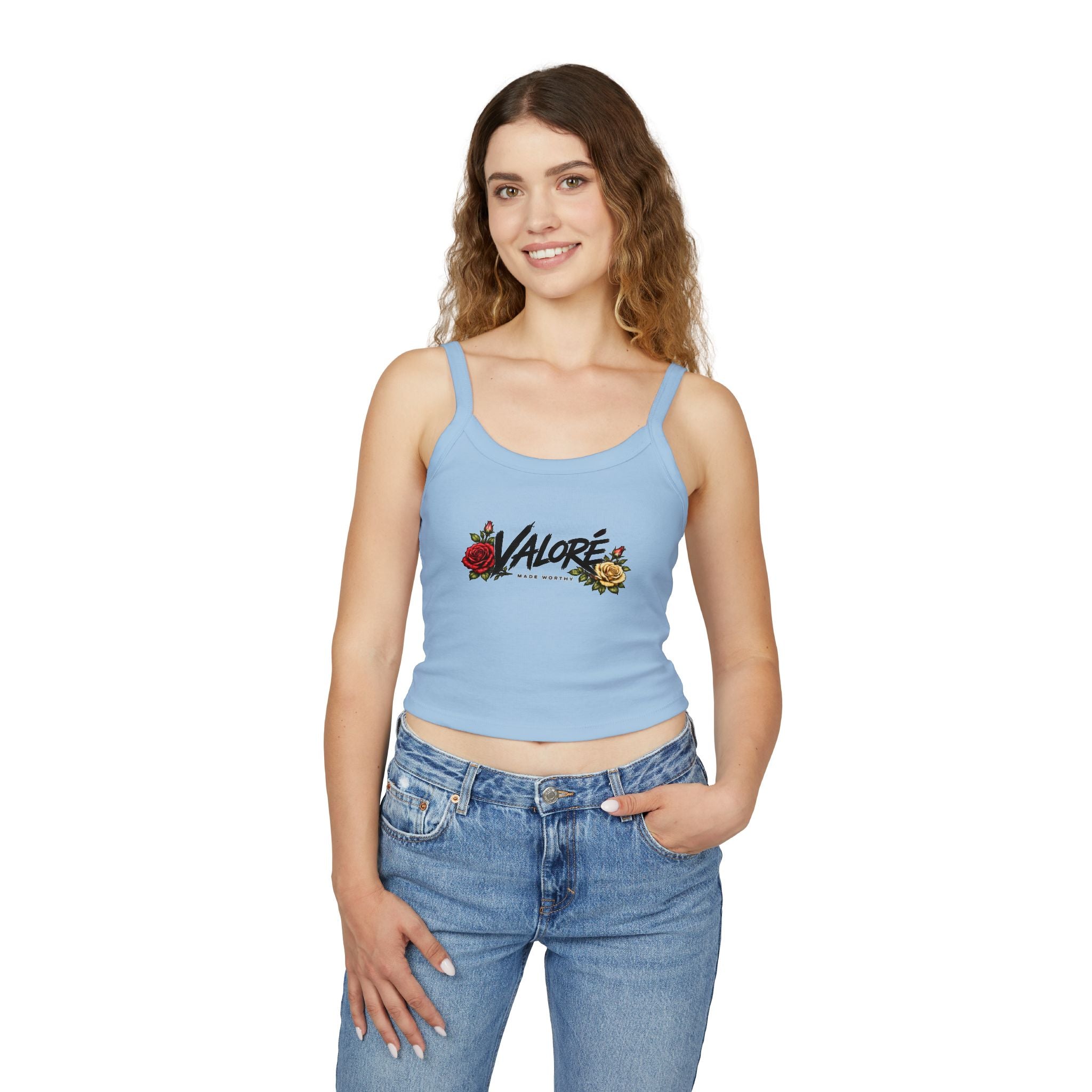 Floral Spaghetti Strap Tank Fitted Cropped Cotton-Blend