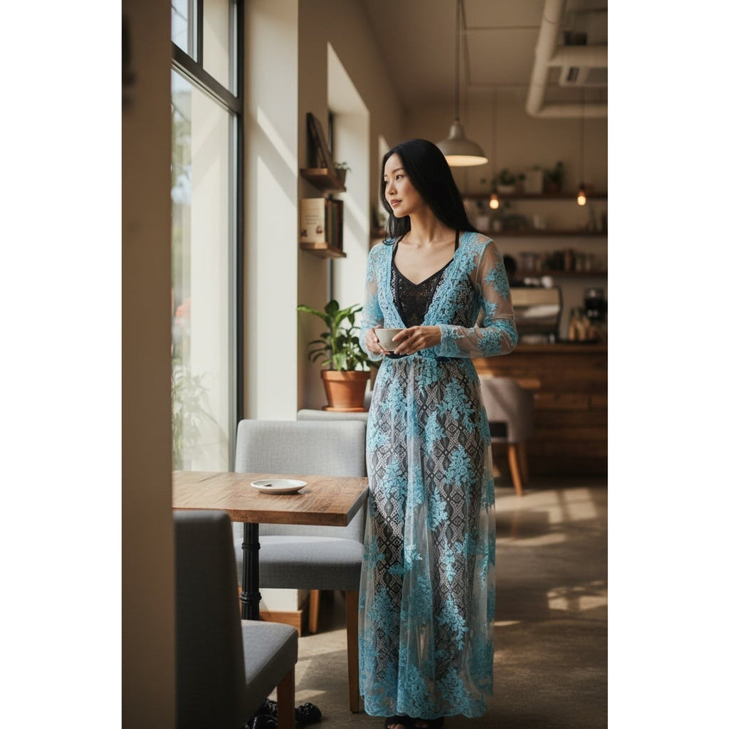 Temecula Blue Lace and Nude Maxi Dress