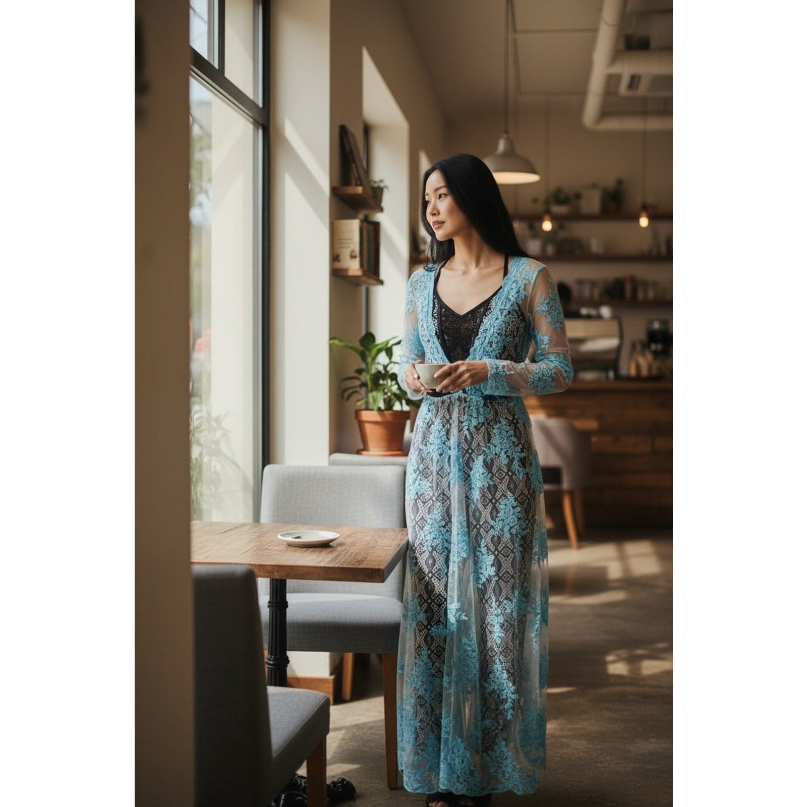 Temecula Blue Lace and Nude Maxi Dress