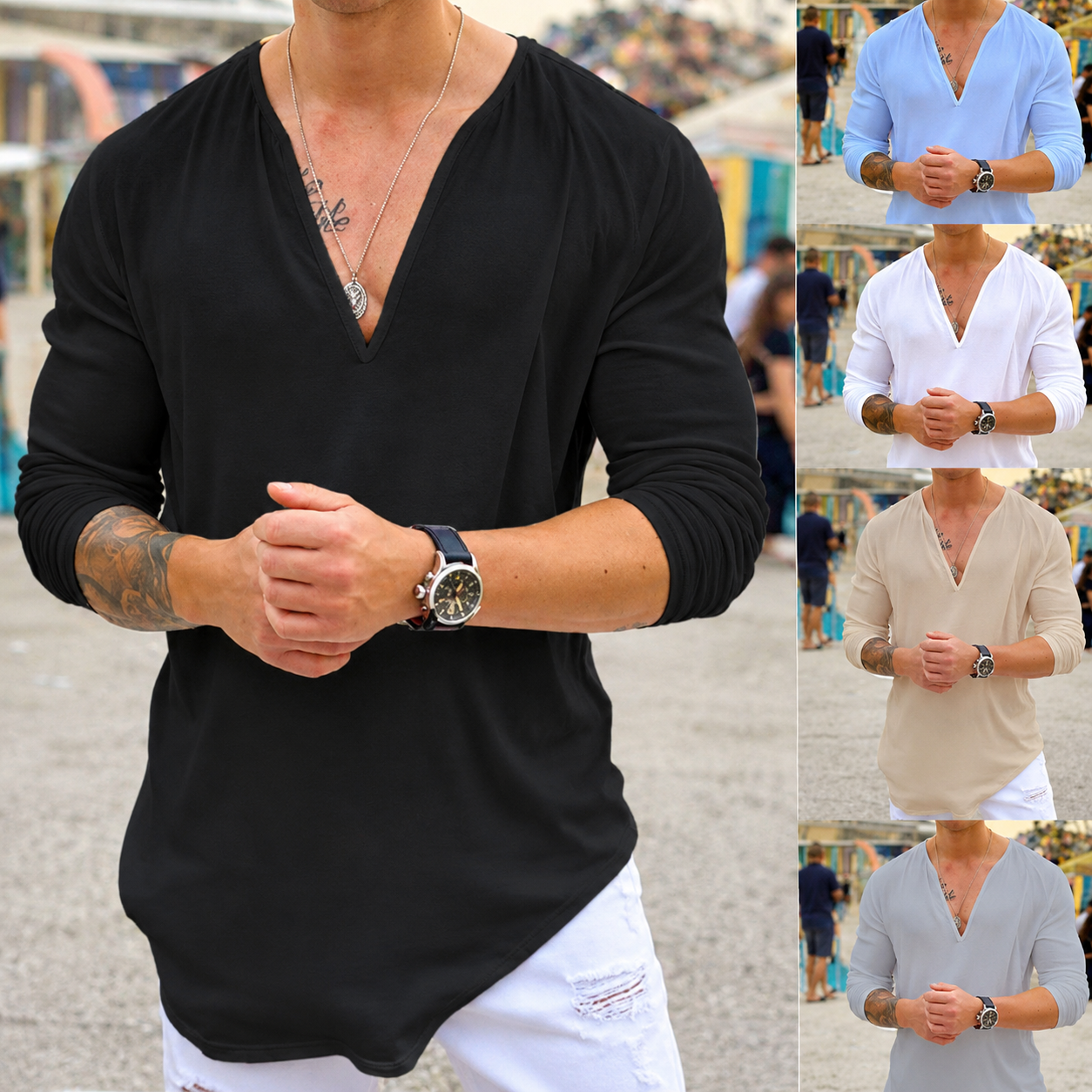 European V-Neck Long Sleeve